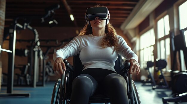Mujer con auricular de realidad virtual