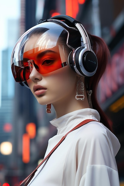 una mujer con auriculares y gafas de sol