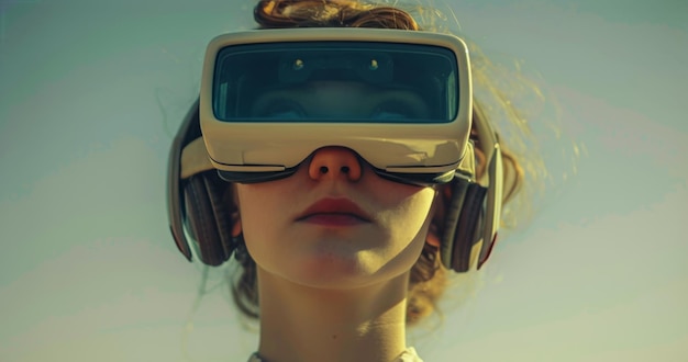 Mujer con auriculares de realidad virtual