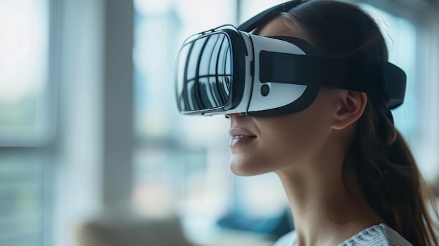 Mujer con auriculares de realidad virtual