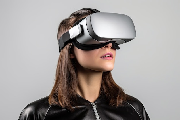 Una mujer con auriculares de realidad virtual