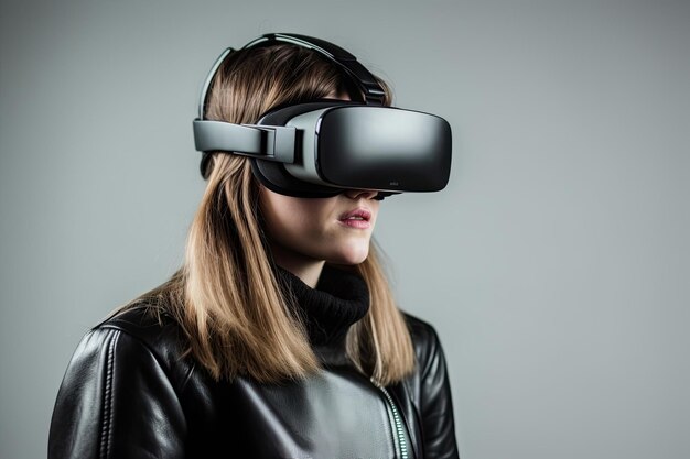 Una mujer con auriculares de realidad virtual