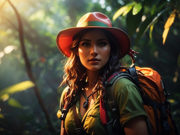 Mujer aventurera en la jungla