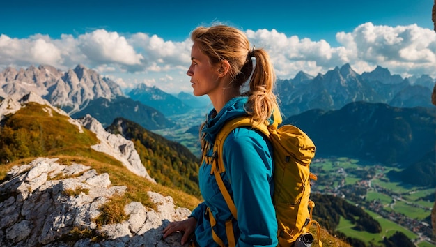 Mujer aventurera en las montañas