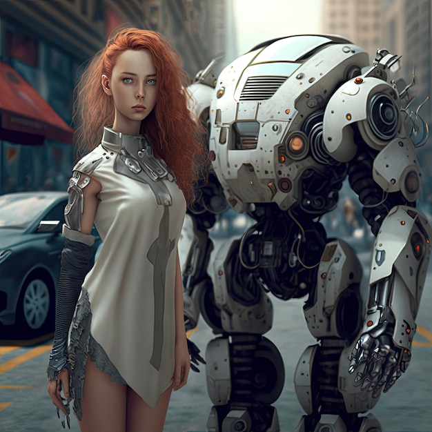 Mujer con ayudante robótico