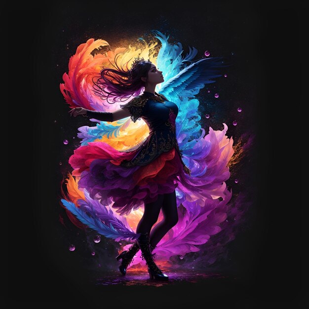 Mujer bailando Nebulosa Galaxy Fondo oscuro Moda Colorido Gradiente Generado por IA