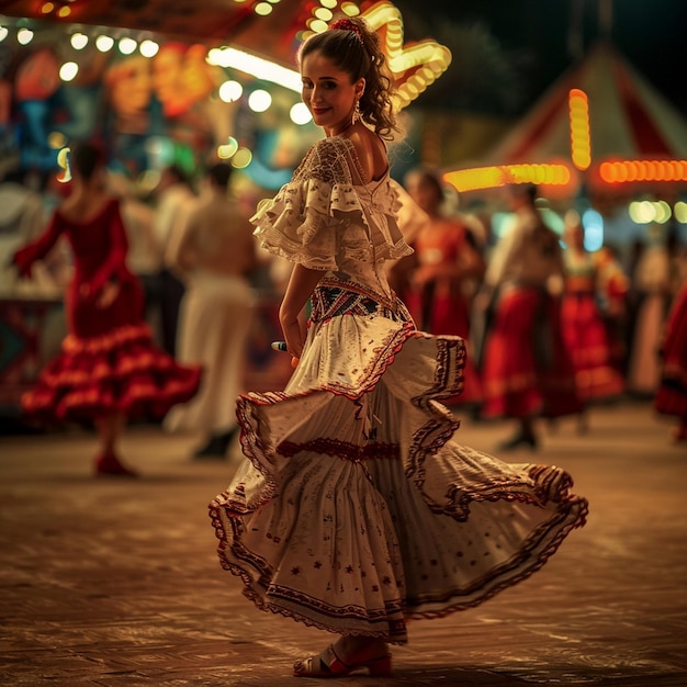 Mujer bailarina de flamenco de Sevilla vestido blanco danza de carnaval Imagen