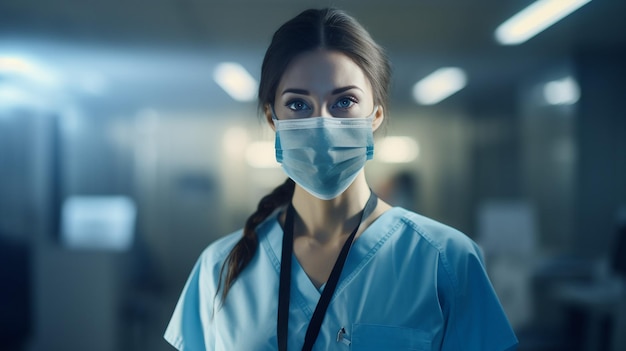 Mujer con bata y mascarilla atendiendo a pacientes Día Mundial de la Salud