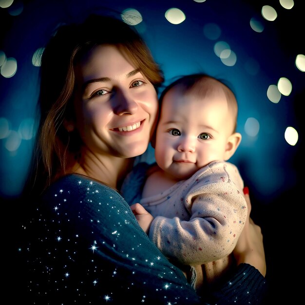 Una mujer y un bebé sonríen a la cámara.