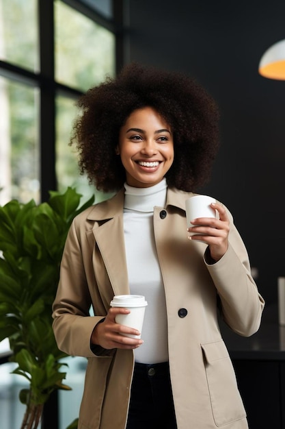 mujer bebiendo café en un café con una taza de café