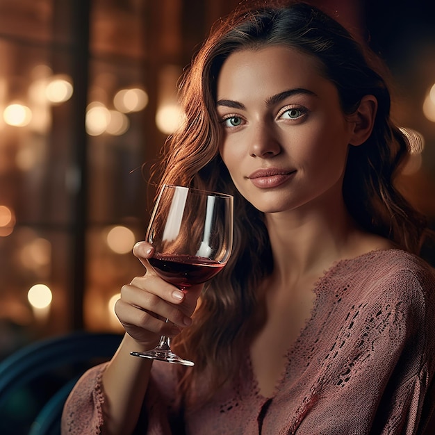 Foto mujer bebiendo vino ia generativa