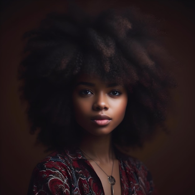 Una mujer de belleza con un gran peinado afro.