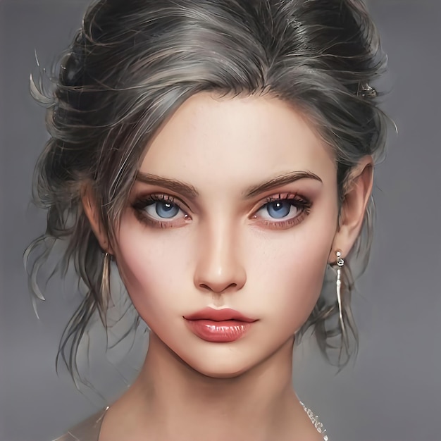 Mujer de belleza con ojos grandes Hermoso peinado maquillaje natural cabello perfecto Chica romántica maquillaje perfecto Ilustración