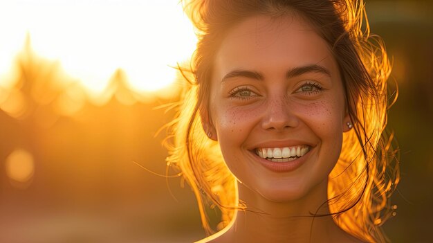 Foto la mujer besada por el sol con un resplandor natural de cara desnuda