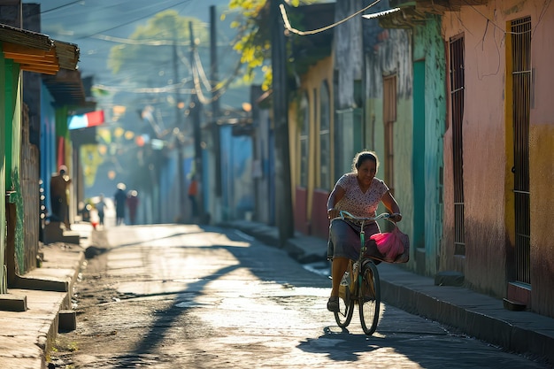 Una mujer en bicicleta.