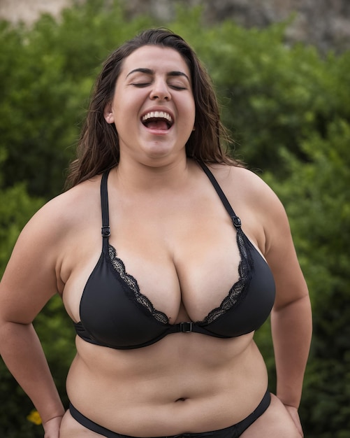 Foto una mujer con un bikini negro se está riendo