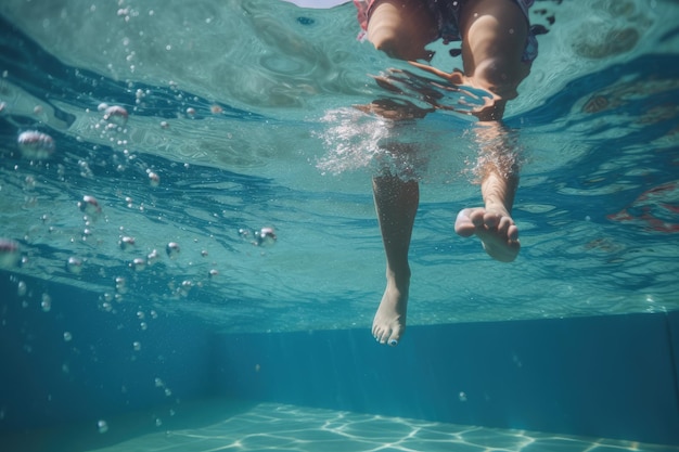 Una mujer en bikini se sumerge bajo el agua IA generativa