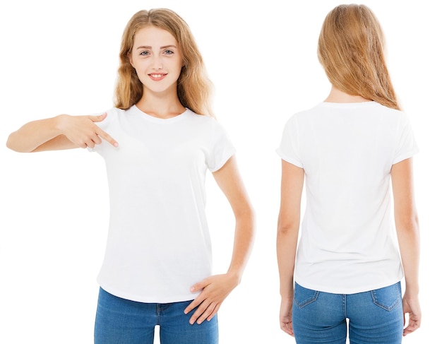 mujer blanca en camiseta blanca conjunto aislado blanklogoempty