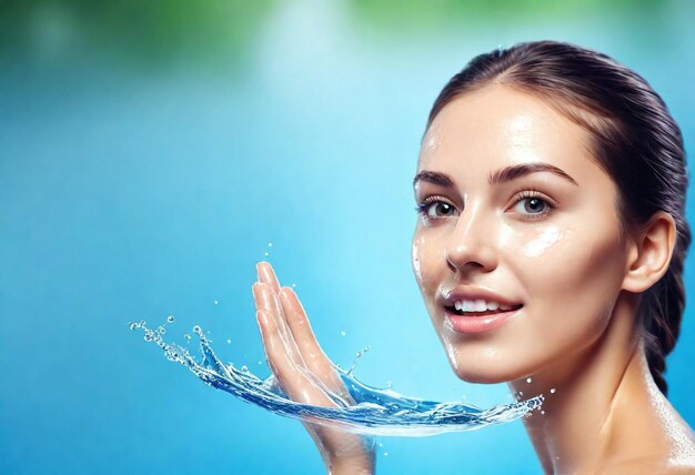 Foto una mujer con la boca abierta y el agua salpicándola