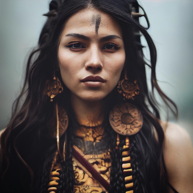 Mujer boho hippie con adornos renderizado 3d