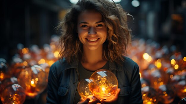 Mujer con una bola brillante