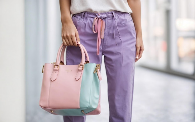 Foto una mujer con una bolsa.