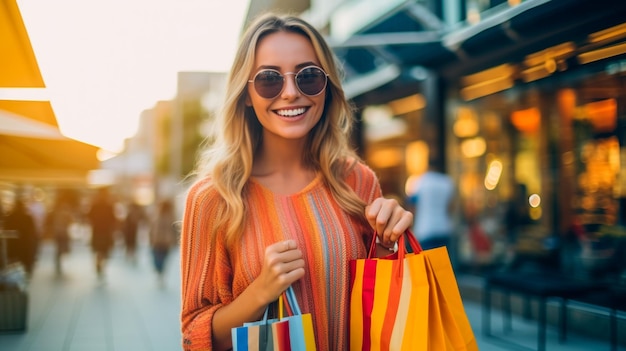 mujer con bolsas de compras