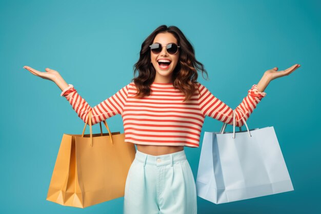 Foto una mujer con bolsas de compras