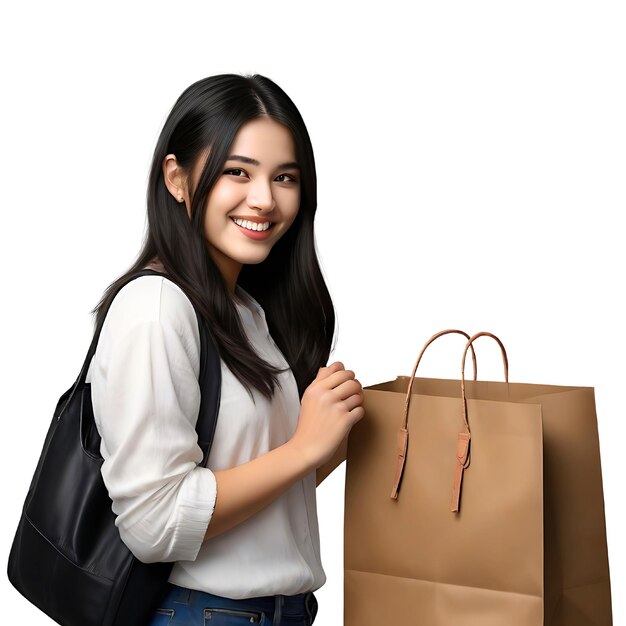 Una mujer con bolsas de compras.