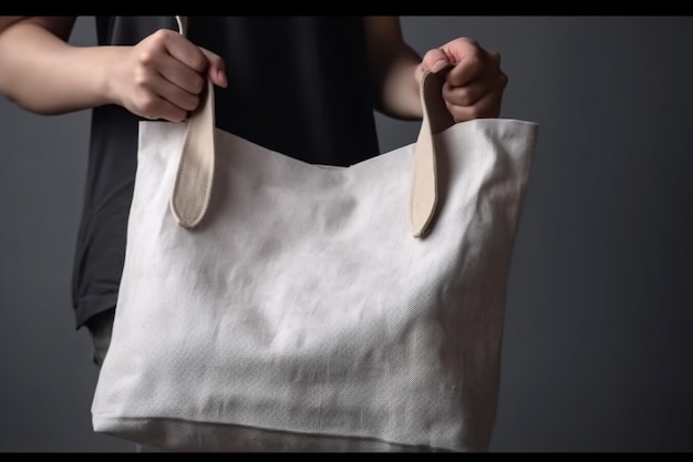 Mujer con bolso de mano blanco Mujer con bolso Mock up Plantilla para diseño personalizado Ai generativo