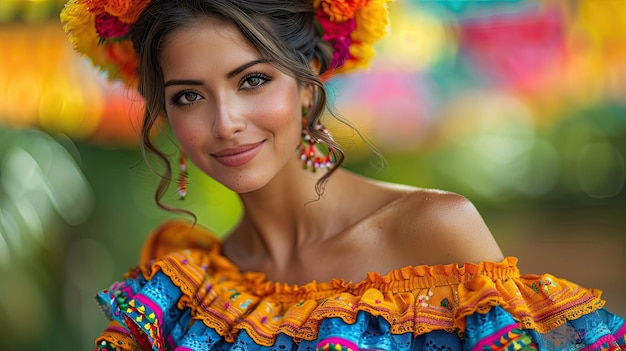 Una mujer bonita baila la celebración del Cinco de Mayo