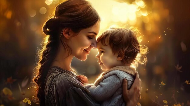 Una mujer bonita con un bebé recién nacido en sus brazos