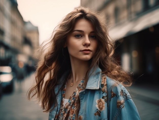 Mujer bonita con estilo caminando por la calle