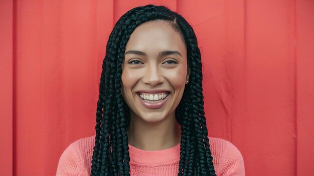 Foto una mujer bonita y sonriente con trenzas.