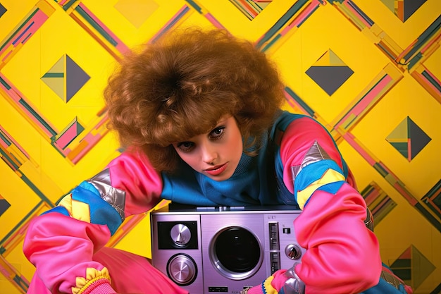 Foto una mujer con un boom box