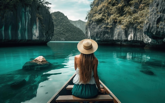 Una mujer en un bote en tailandia