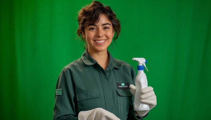 una mujer con una botella de spray que dice natural
