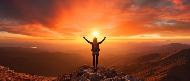 una mujer con los brazos levantados sobre el sol