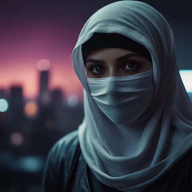 Foto una mujer con una bufanda que dice una ciudad