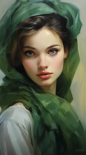 Foto mujer bufanda verde camisa blanca cara de belleza inusualmente único tono de la niña