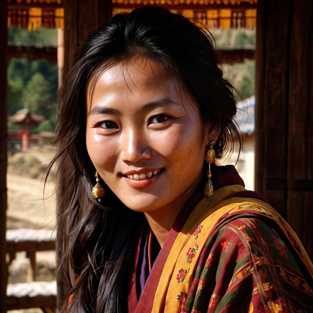 Foto mujer butanesa de bután ciudadano nacional típico