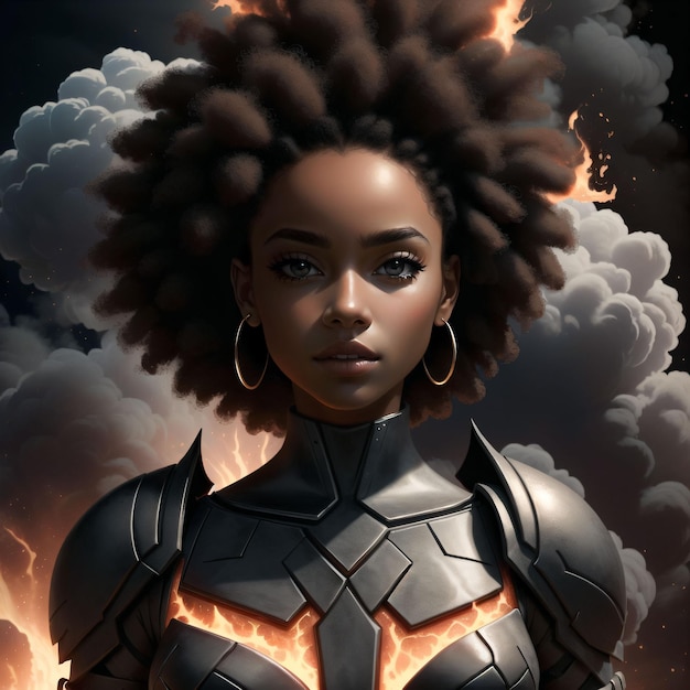 Foto una mujer con cabello afro con poderes de fuego.