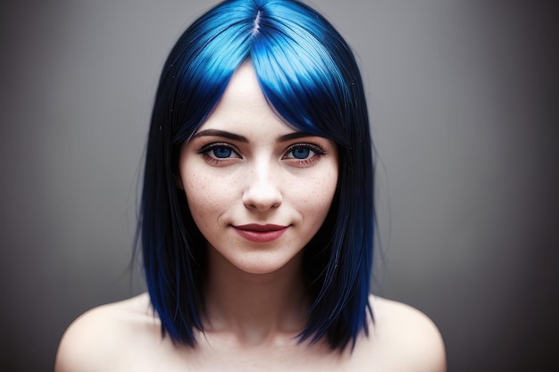 Una mujer con cabello azul y cabello azul.