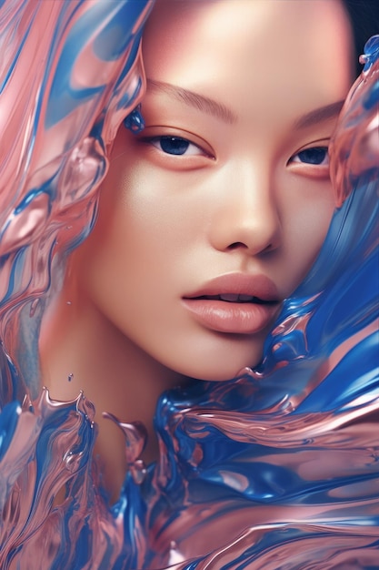 Una mujer con cabello azul y rosa y peinado rosa y azul.
