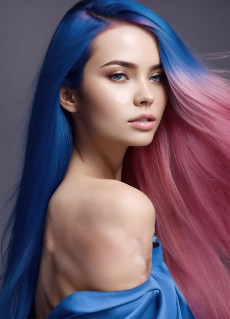 una mujer con cabello azul y rosa tiene un cabello blue y rosa