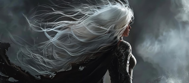 Una mujer con cabello blanco era una guerrera asesina solitaria del pasado papel tapiz AI imagen generada