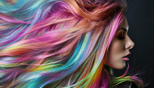 Foto mujer con cabello de colores