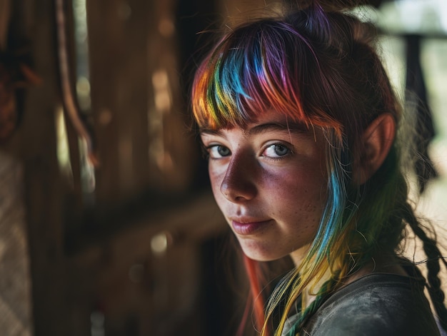 Una mujer con cabello de colores