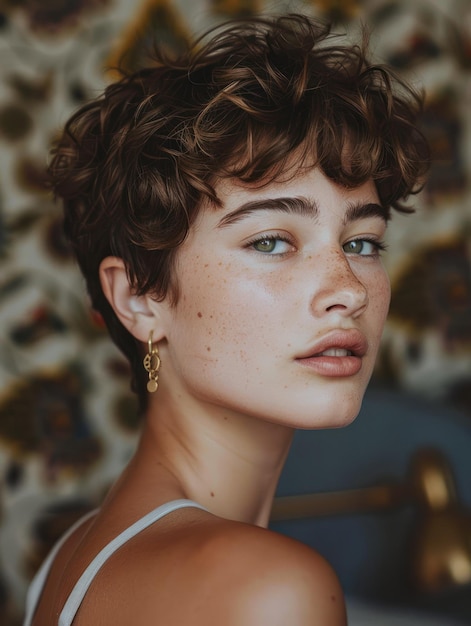 una mujer con el cabello corto