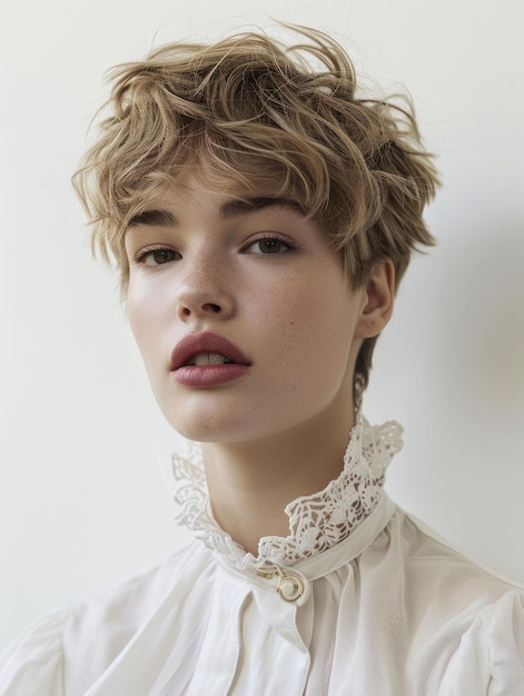 una mujer con el cabello corto